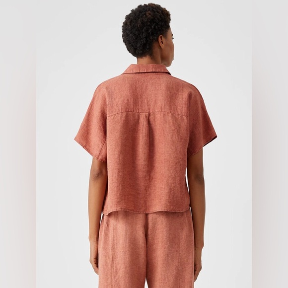 Eileen Fisher Washed Organic Linen Delave
short sleeve shirt Terracotta Sz Small - Picture 2 of 12